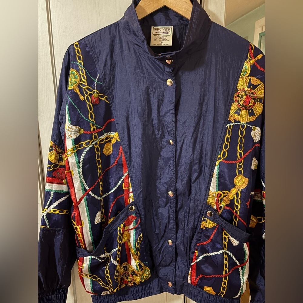 Vintage 1990s Windbreaker Nylon Navy Jacket Medium - Picture 5 of 11